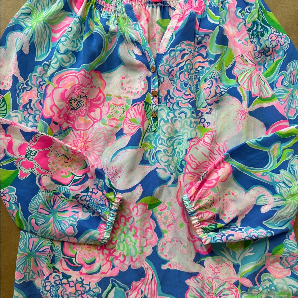 Lilly Pulitzer Floral Blouse in Blue and Pink